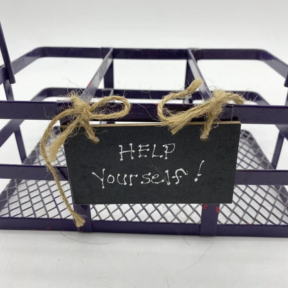 Metal‎ Basket Utensil Condiments Holder Caddy 3 Compartment Purple Picnic Crafts